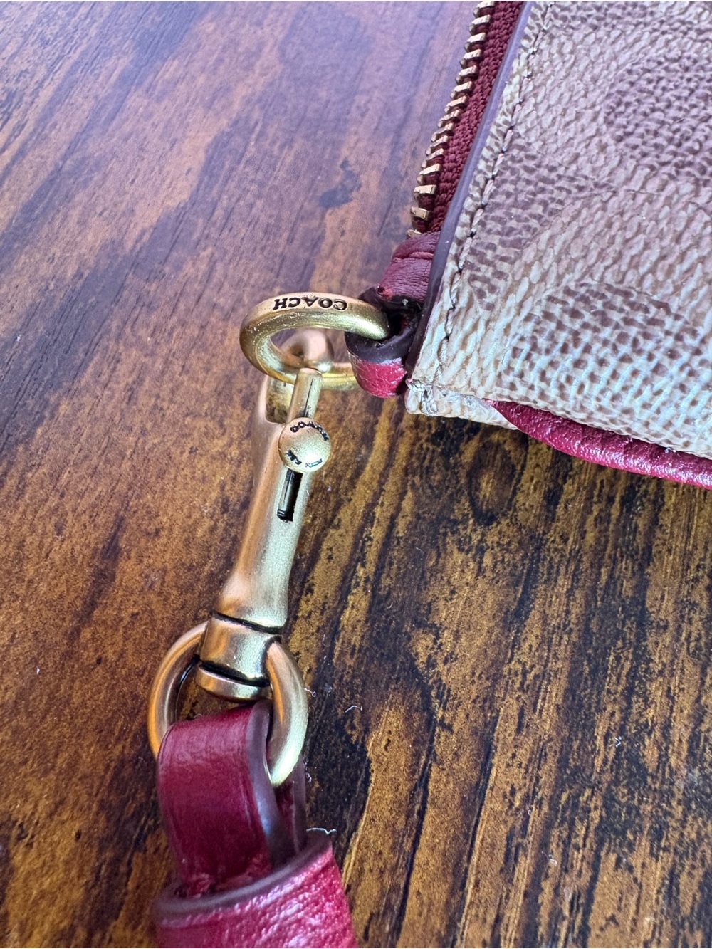 Coach Beige Signature Canvas Wristlet with Maroon Strap and Multicolor Carriage - Picture 6 of 6
